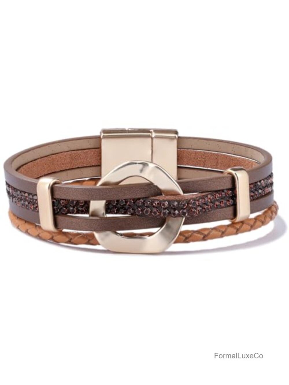 Leather Wrap Bracelet Rhinestone Cuff Boho Multi Layer Stackable Wristband with